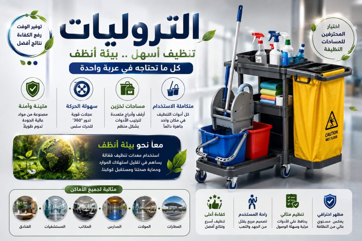 التروليات المستخدمة في نقل وتنظيم أدوات النظافة