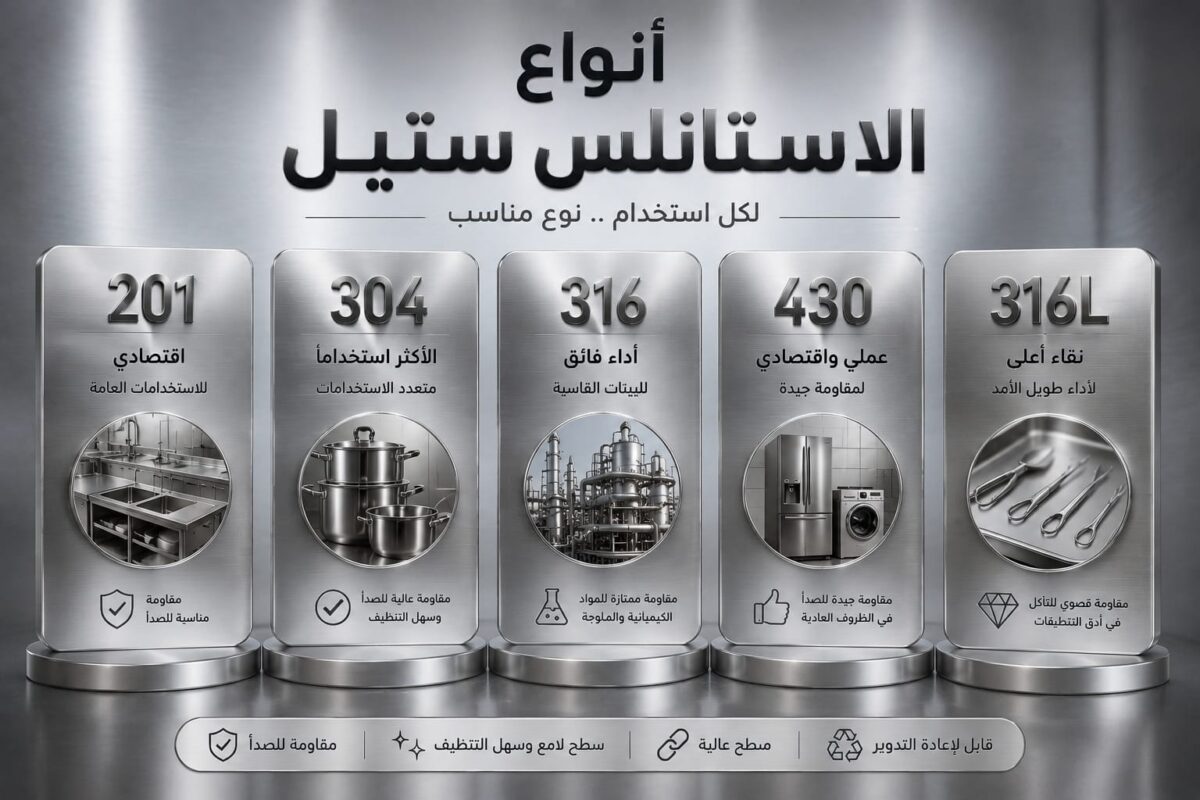 أنواع الاستانلس ستيل 201 و304 و316 و430 و316L